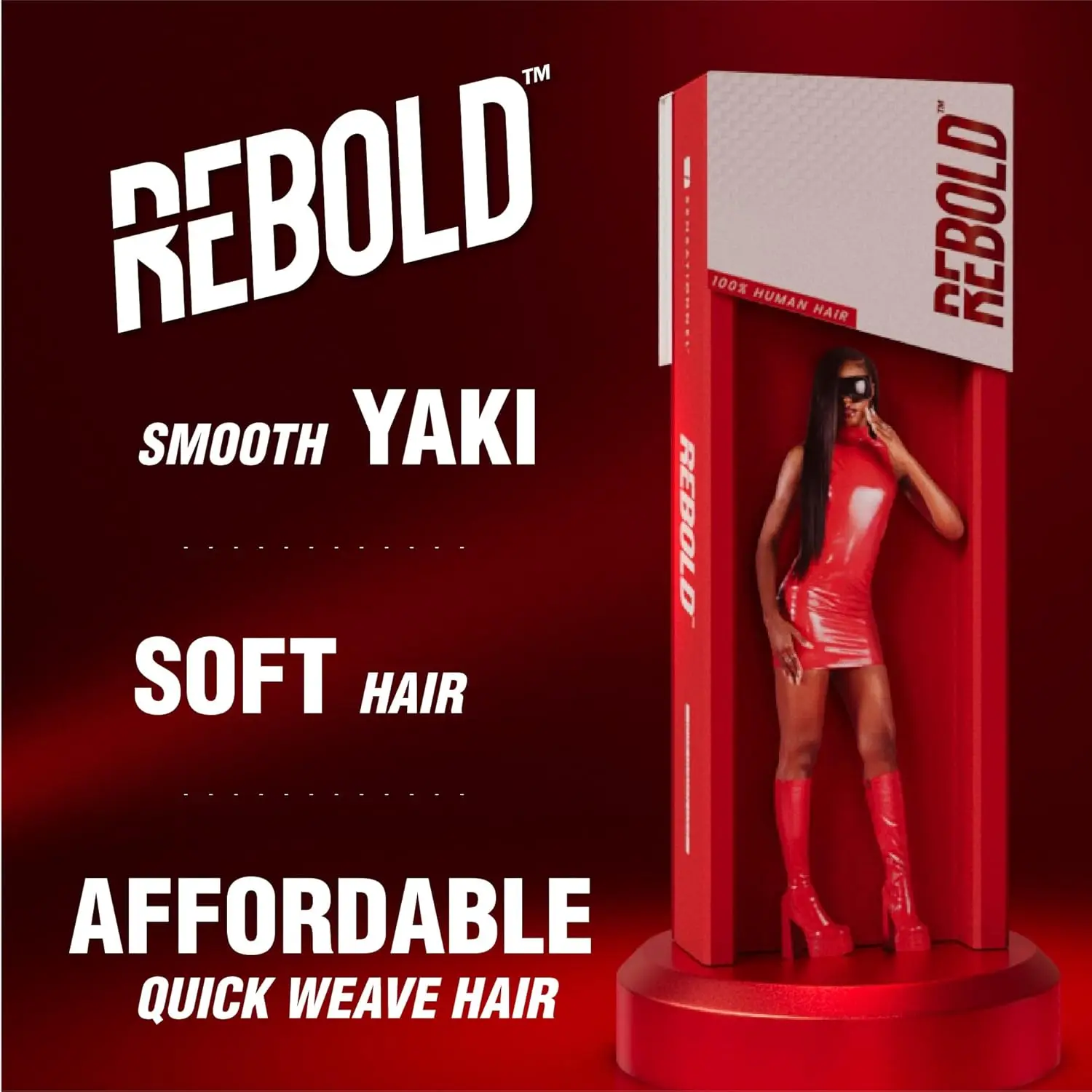 Sensationnel Rebold Human Hair Weave Yaki (10"-18")  -Sleek Yaki, Smooth, Quick Weave