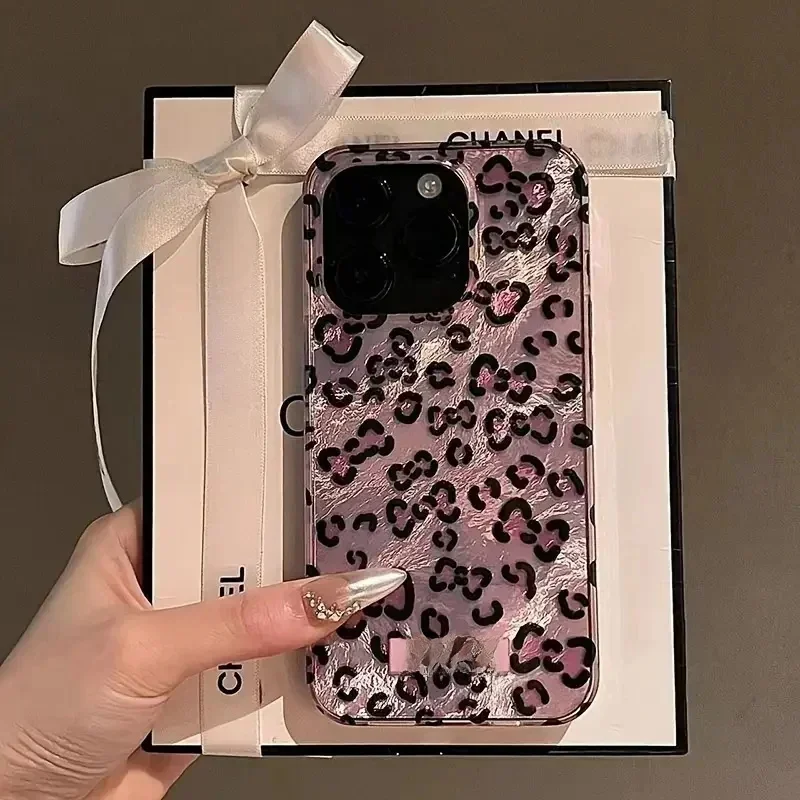 Coque de téléphone de luxe rose imprimé léopard, étui antichoc pour iPhone 16 15 14 13 12 11 Mini Pro Max X XR XSMax Plus motif Glacier