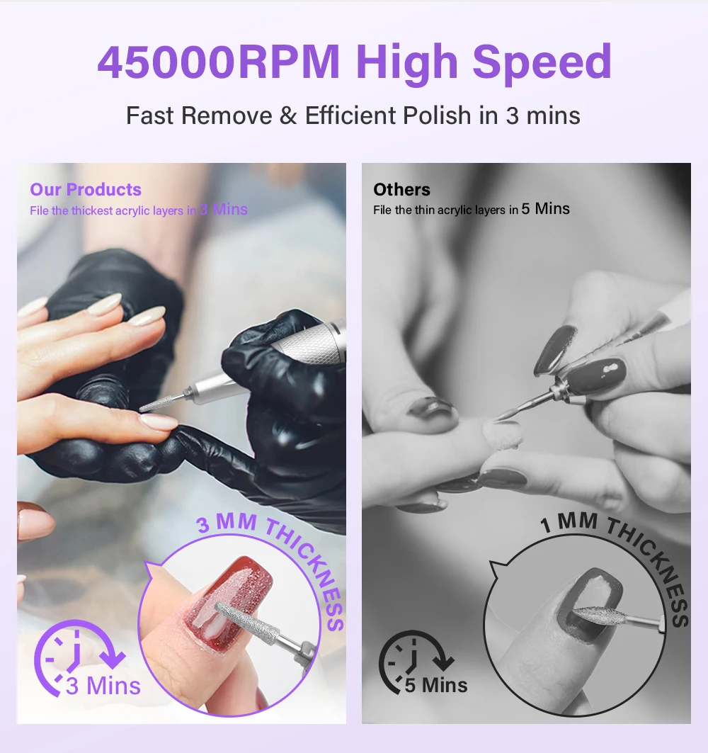 45000RPM Professional Rechargeable Nail Drill Machine for Nails Electric File HD Display Metal Manicure Pen Nail Lathe Sander