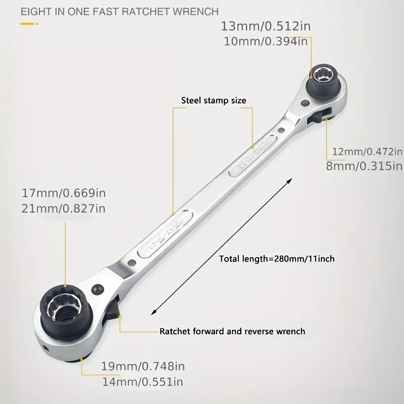 1pc 8 in 1 Dog Bone Ratchet Wrench Set, Double-Sided Automatic, Adjustable Steel, Multifunctional, Very Useful, for Easy Work