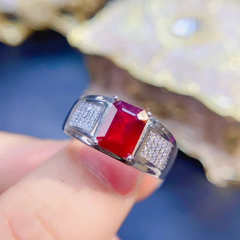 

KJJEAXCMY Boutique Jewelry Men's and Women's Natural Ruby Ring 925 Pure Silver Gift for Boyfriend's Party Birthday Wedding Gift