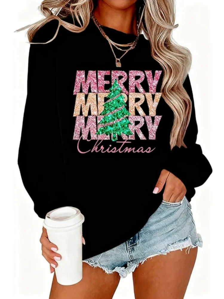 Felpa da donna Merry Felpa natalizia Divertente camicia grafica di Babbo Natale Pullover per le vacanze di Natale Top Festival di Natale