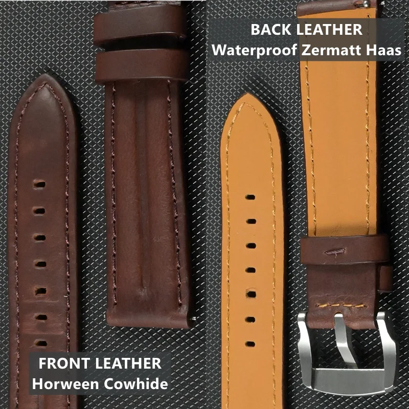 San Martin Horween-Correa de reloj de piel de vaca para hombre, correas de muñeca de 20mm y 22mm, hebilla de Pin de liberación rápida Retro Zermatt