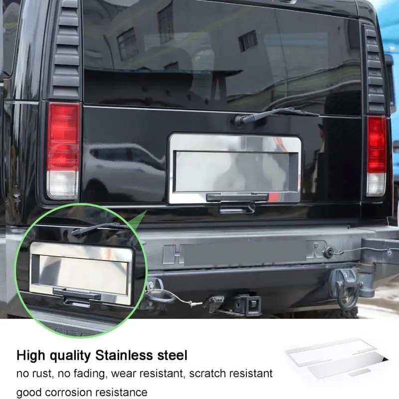 

Car Styling Car Exterior Accessories Tailgate License Plate Decorative Frame Kit Steel Bright Silver Fit For Hummer H2 2003-2009