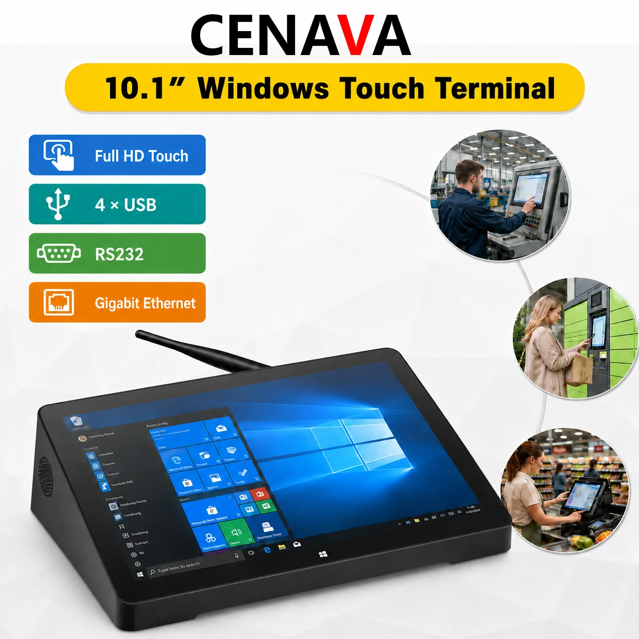 

CENAVA H10PRO 10.1 Inch Touch Screen Mini PC Windows 10 4 USB RS232 Gigabit Ethernet For Kiosk POS Factory Control Touch Panel
