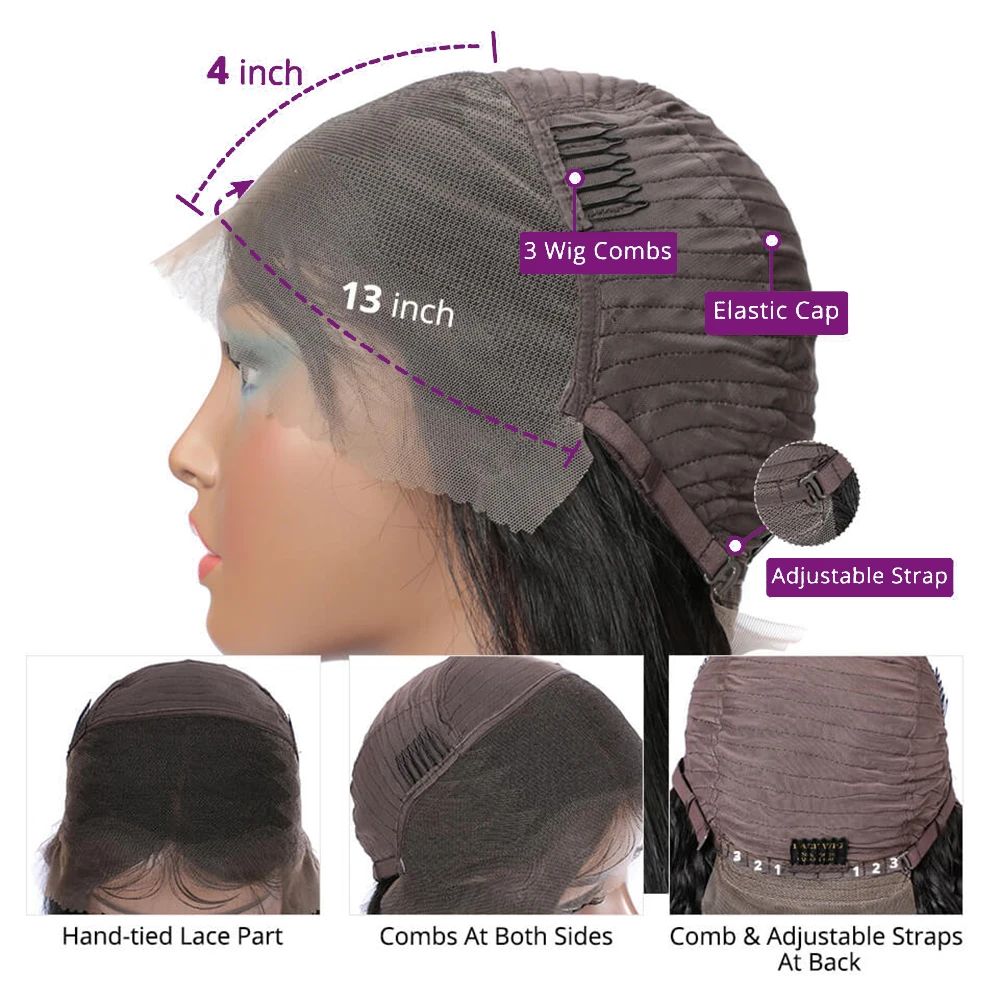 วิกผมบ๊อบลอนคลื่น ความหนาแน่น 250% วิกผมแท้แบบผูกเชือกด้านหน้า 13x4 วิกผมบ๊อบสั้นผมแท้บราซิล สีดำธรรมชาติ สำหรับผู้หญิง