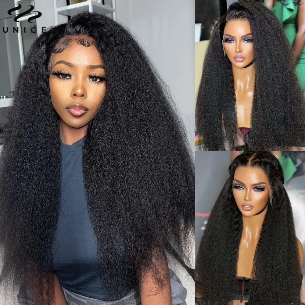 UNice Hair Kinky Straight 13x4 Lace Frontal Wig Human Hair Pre Plucked Lace Front Wig for Wig Normal Lace and Pre Cut Lace Wig