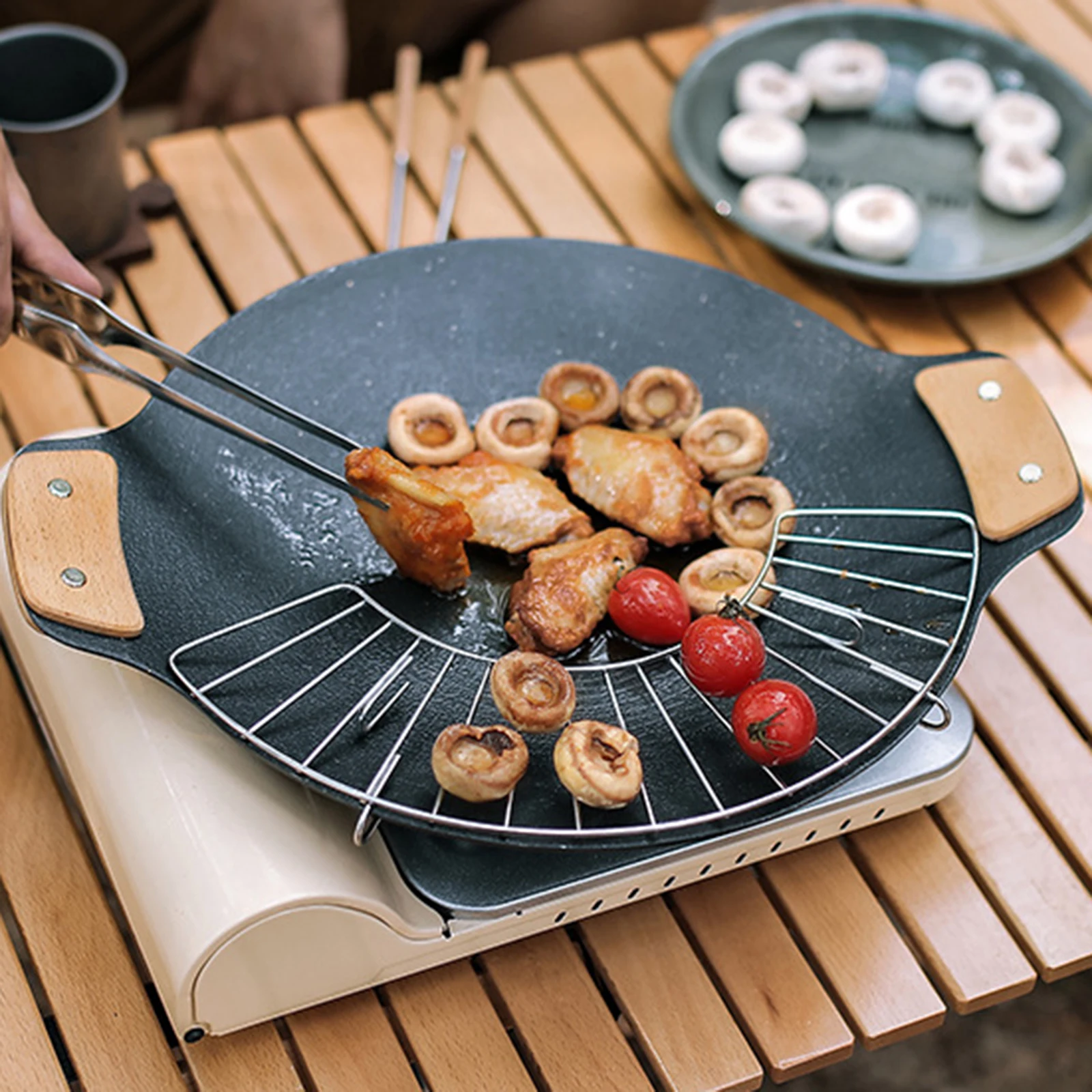 مقبض بديل بمقبض معزول مقاوم للحرارة من الخشب الصلب، مقاوم للحرارة للتخييم في الهواء الطلق، وعاء شواء