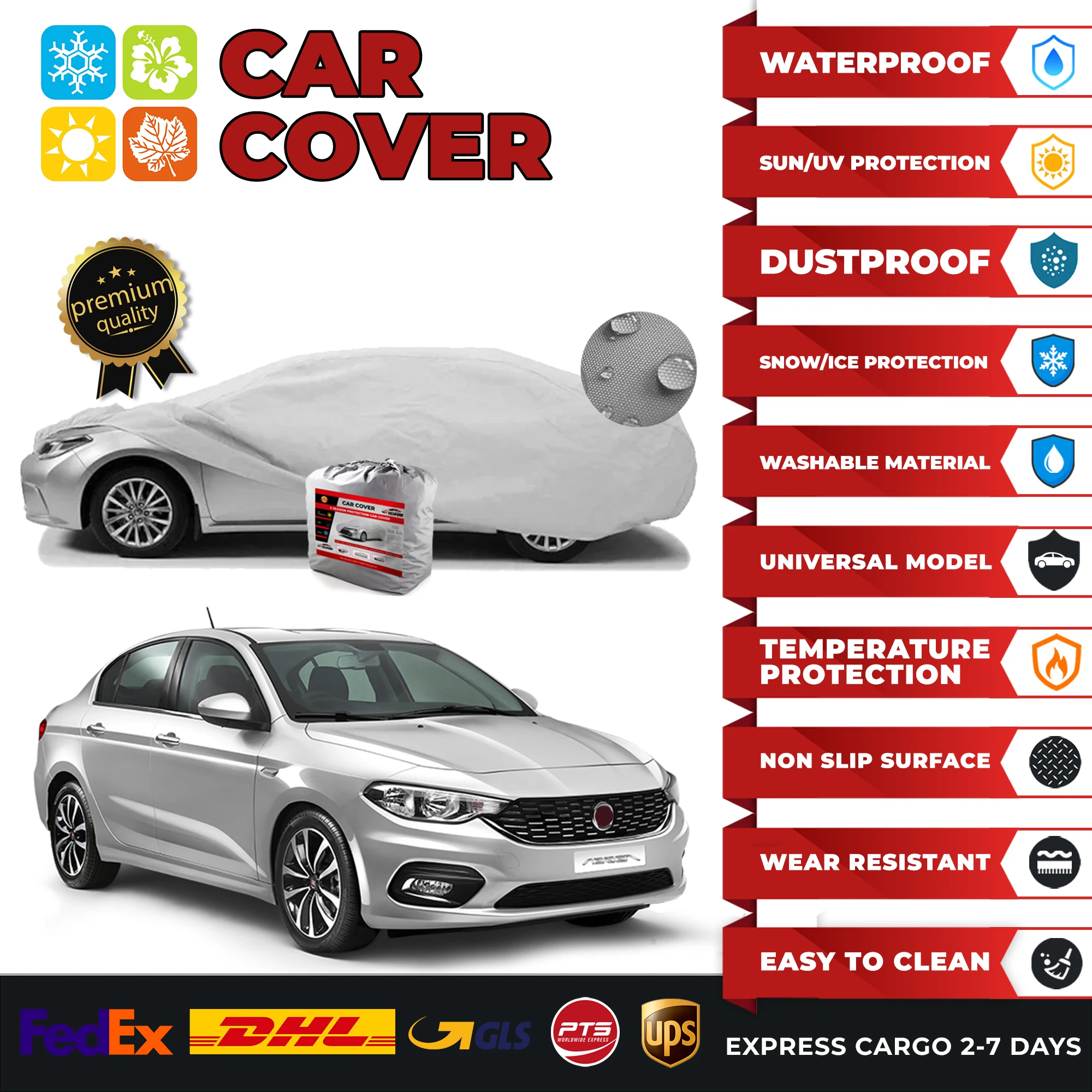 Car Cover for Fiat Egea 2018 Universal Car Cover Indoor Outdoor Full Auto Cover Sun UV Dust Resistant Protection