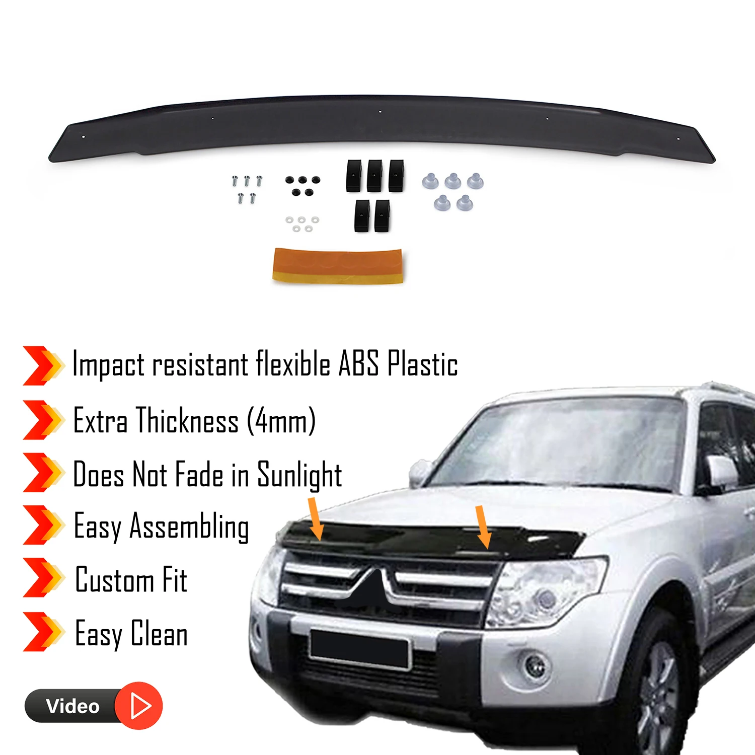 Hood Deflector Guard for Mitsubishi Pajero (2007-2019) Bug Shield Bonnet Protector / 4 mm thickness and ultra-durable material