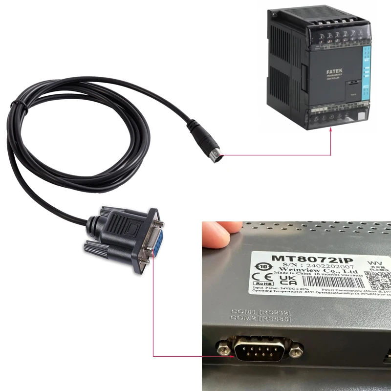 Mini Din 4 Pin Male to DB9 Female Cable for Connecting Fatek FBs Series PLC to Weinview MT-8072iP HMI