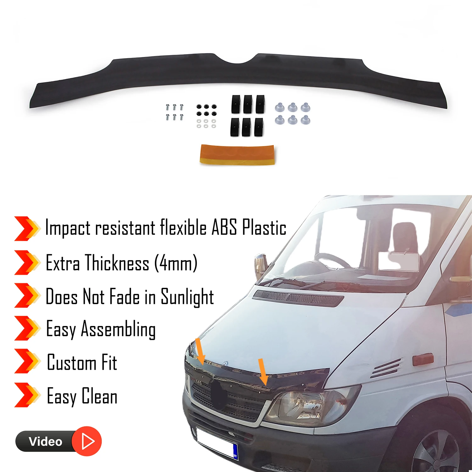 Hood Deflector Guard for Mercedes Sprinter W901 (2000-2006) Bug Shield Bonnet Protector / 4 mm thickness material