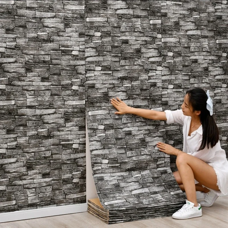 Paneles de pared con patrón de ladrillo, papel adhesivo 3d, decoración para dormitorio, pelar y pegar, papel tapiz para sala de estar, hogar de Pvc,