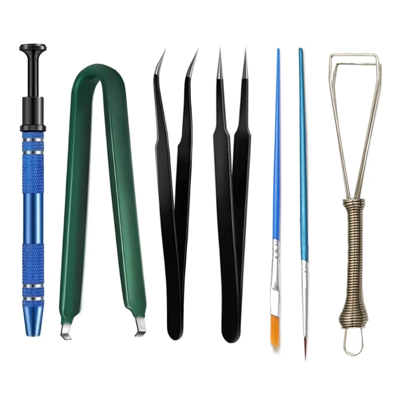 Kit de ferramentas para teclado mecânico, 7 peças, extrator de metal, suporte de haste, escova lubrificante, caneta de lubrificação