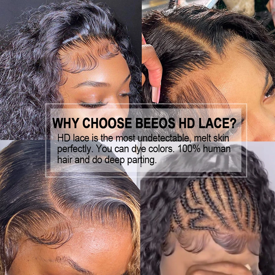 BEEOS Skinlike Curly 360 HD Lace Frontal Wig Water Wave 13x4 HD Lace Full Front Human Hair Wigs For Women Brazilian Pre plucked