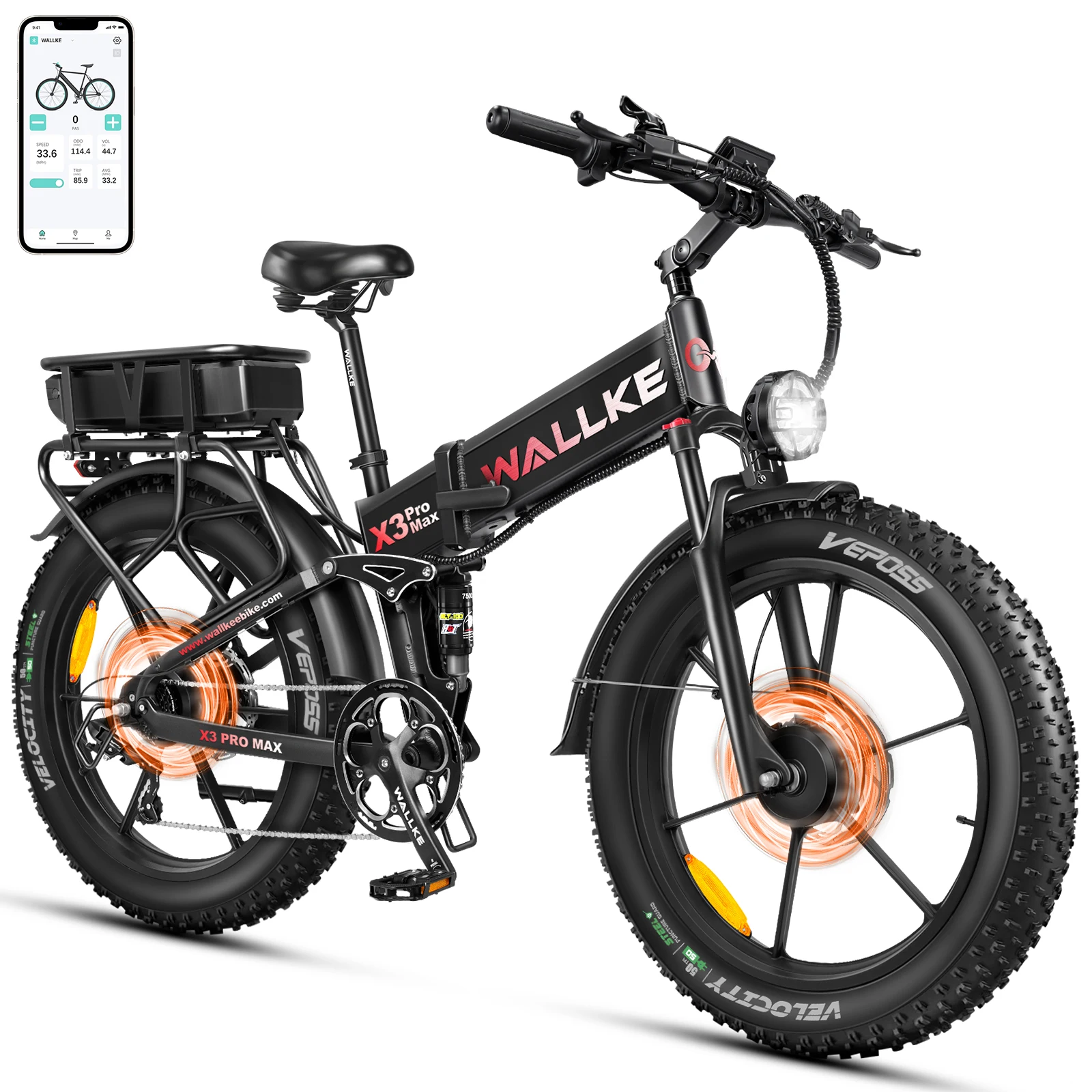 

W Wallke X3 PRO MAX Electric Bike 2800W Peak Dual Motor 44Ah Long Range E-Bike 26" x 4" Fat Tire 31MPH Fast Adult Ebike UL2849
