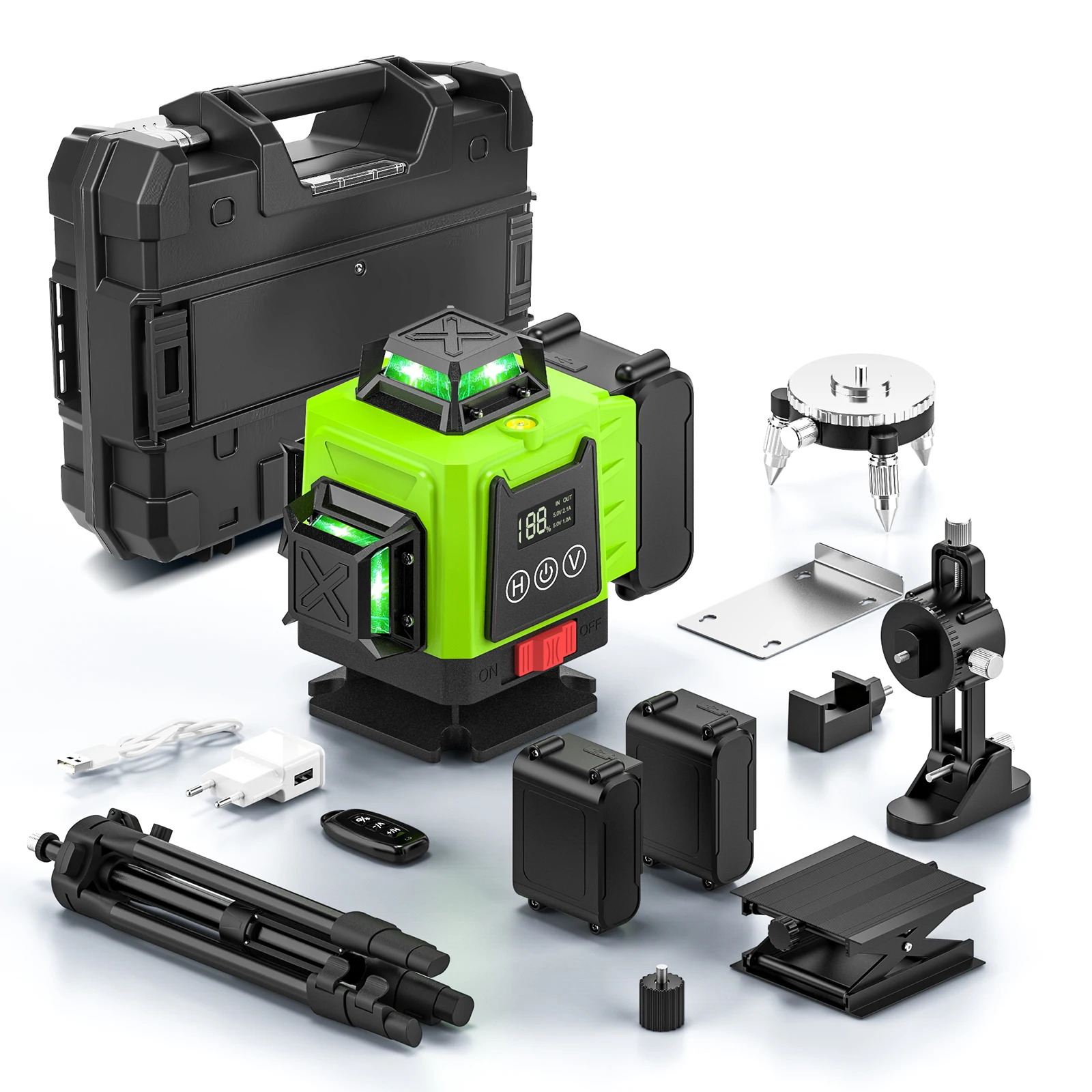 16-Linien 4D Laser-Nivelliergerät 360° °   Selbstaufrichtende horizontale und vertikale Kreuzstrahlen mit superstarker grüner Laserleistung