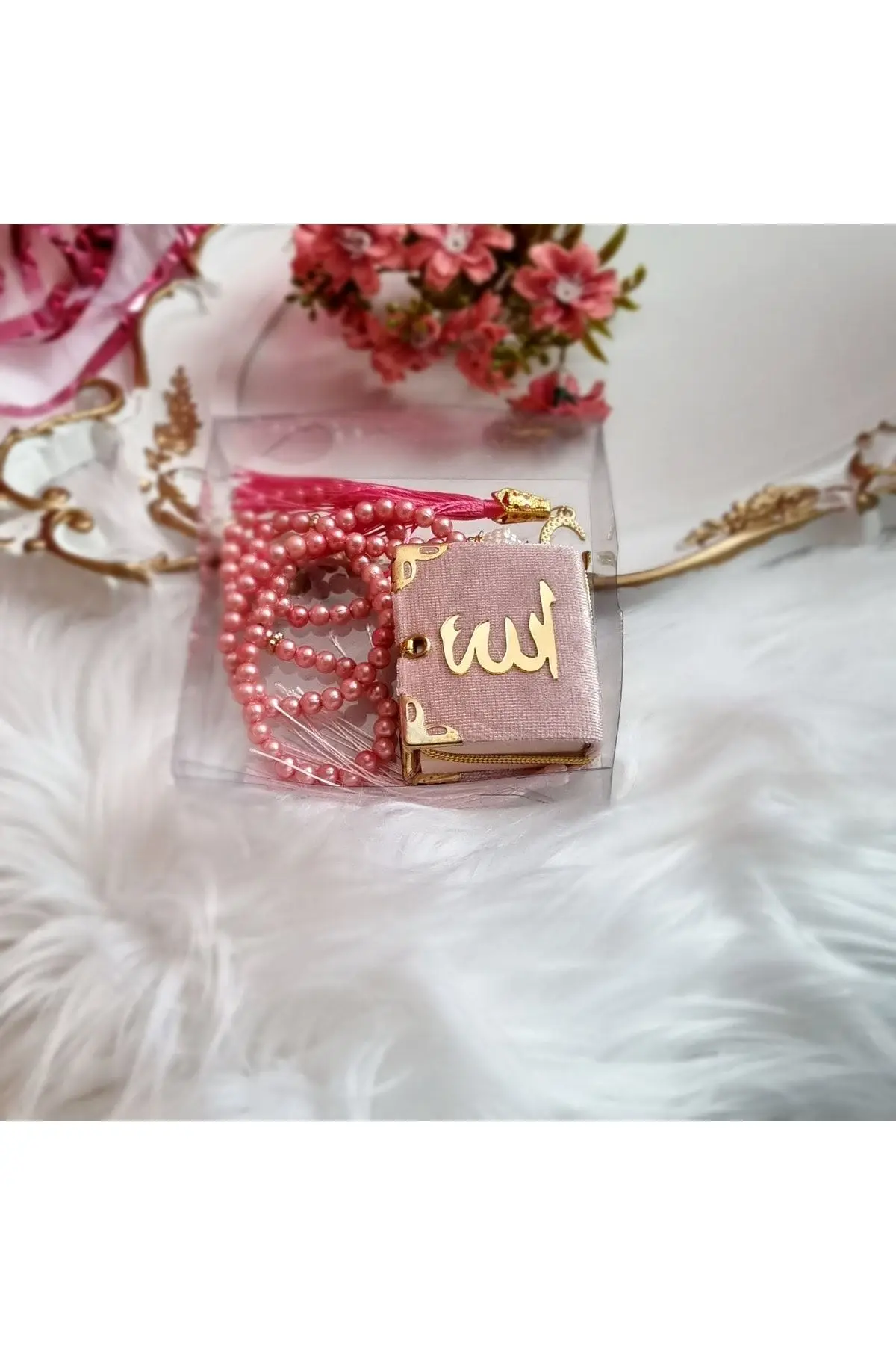 Gift Customizable Box Pink Mini Quran And Rosary Set