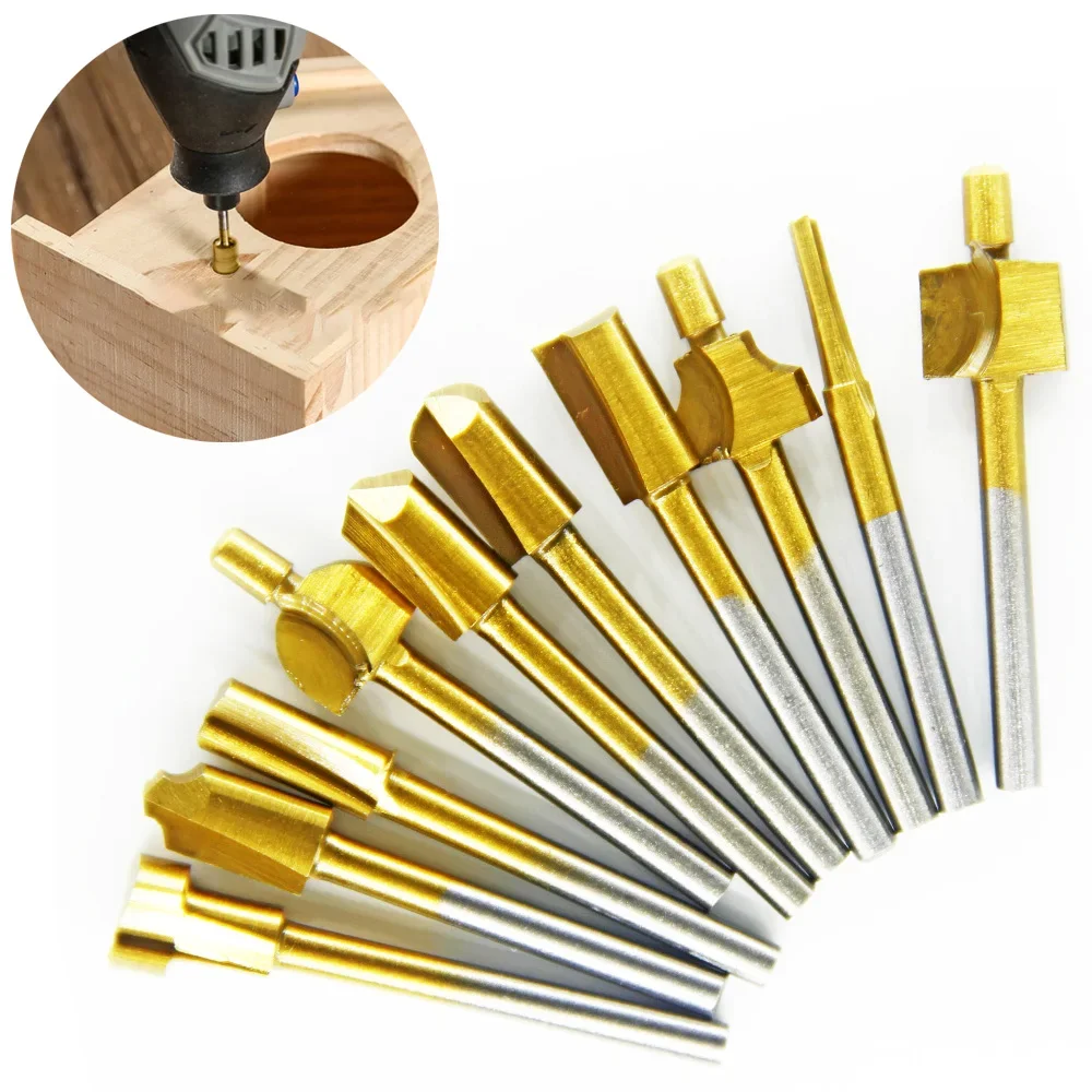 Mèches de routeur HSS, coupe-bois, fraisage adapté au jeu d'outils rotatifs Dremel, tige de 1/8 "3mm, mèches de menuiserie pour outils rotatifs, bricolage, 10 pièces