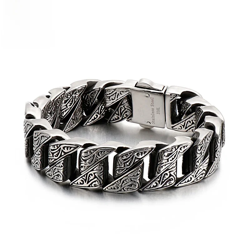 AliExpress Kalen KALEN Punk 20mm Chunky Link Chain Bracelet Men Stainless Steel Myterious Symbol Charm Bike Chain Biker Armband Male Jewelry