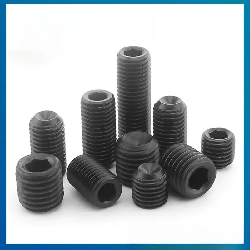 Vis de réglage de pointe de tasse sans tête, M2 M2.5 M3 M4 M5 M6 M8 M10, douille hexagonale en acier au carbone, dureté de la vis de qualité 12.9, 10 pièces/lot
