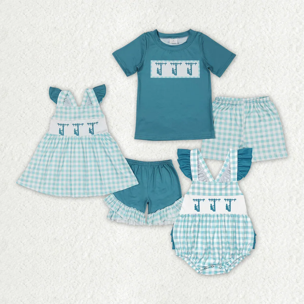 New Fashion Match Baby Girls Boys Sibling Line Workers Summer Rompers Clothes Sets Wholesale Boutique Fashion Children Clothing