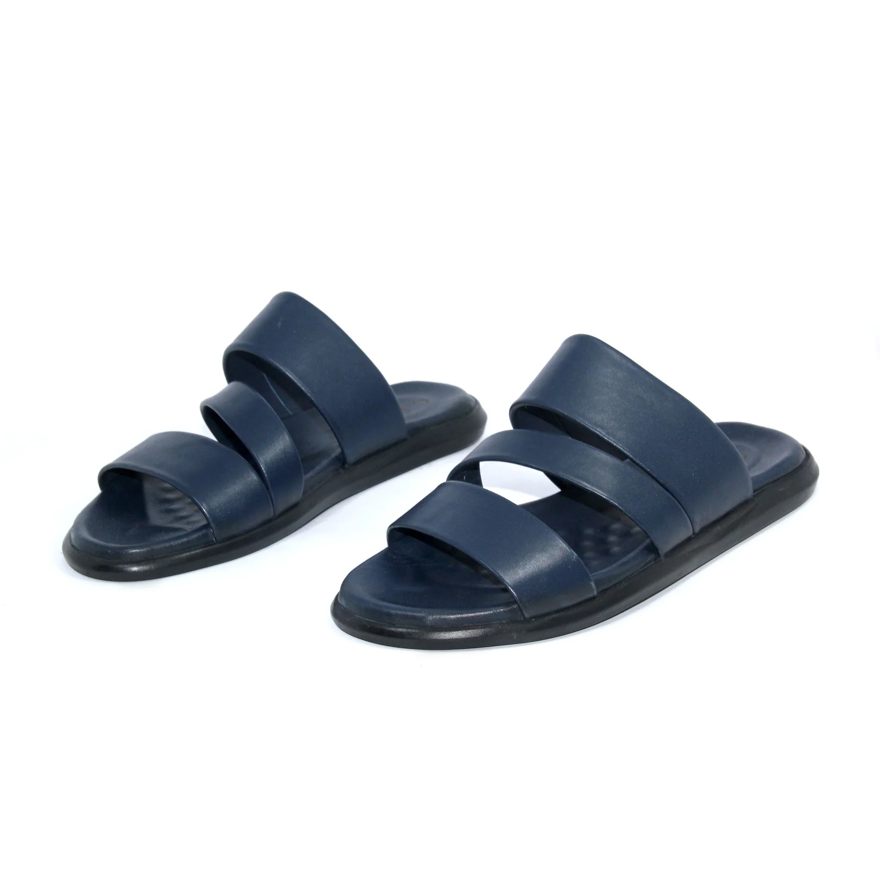 

Handmade Dark Blue Leather Sandals, Real Calfskin, Lightweight EVA Sole, Sliders for Travelling Lightweight Outdoor Slippers