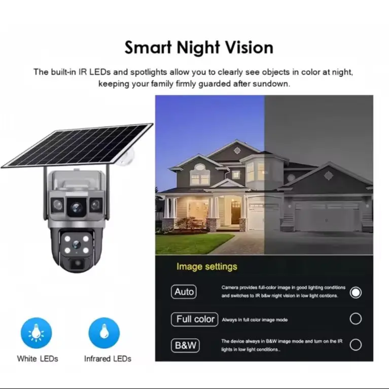 Dual Lens 4G Solar Camera WIFI Wireless CCTV HD 12MP 6K Outdoor IP66 Automatic Tracking Humanoid Detection PTZ Camera V380 Pro