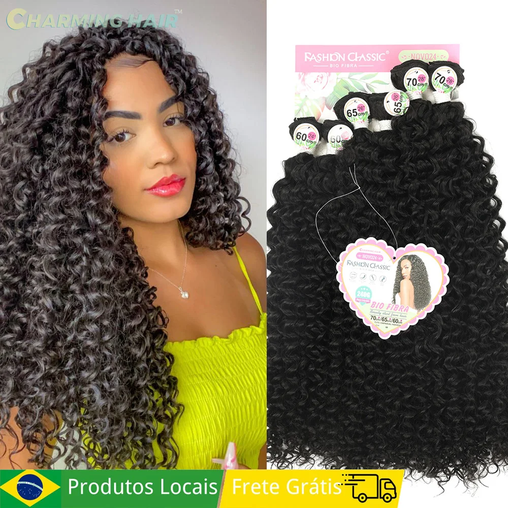 Cabelo Orgânico Cacheado Para Entrelace Sintético Mulheres Extensões Fibra Química Orgânica 240g 6peças CAR-MODA