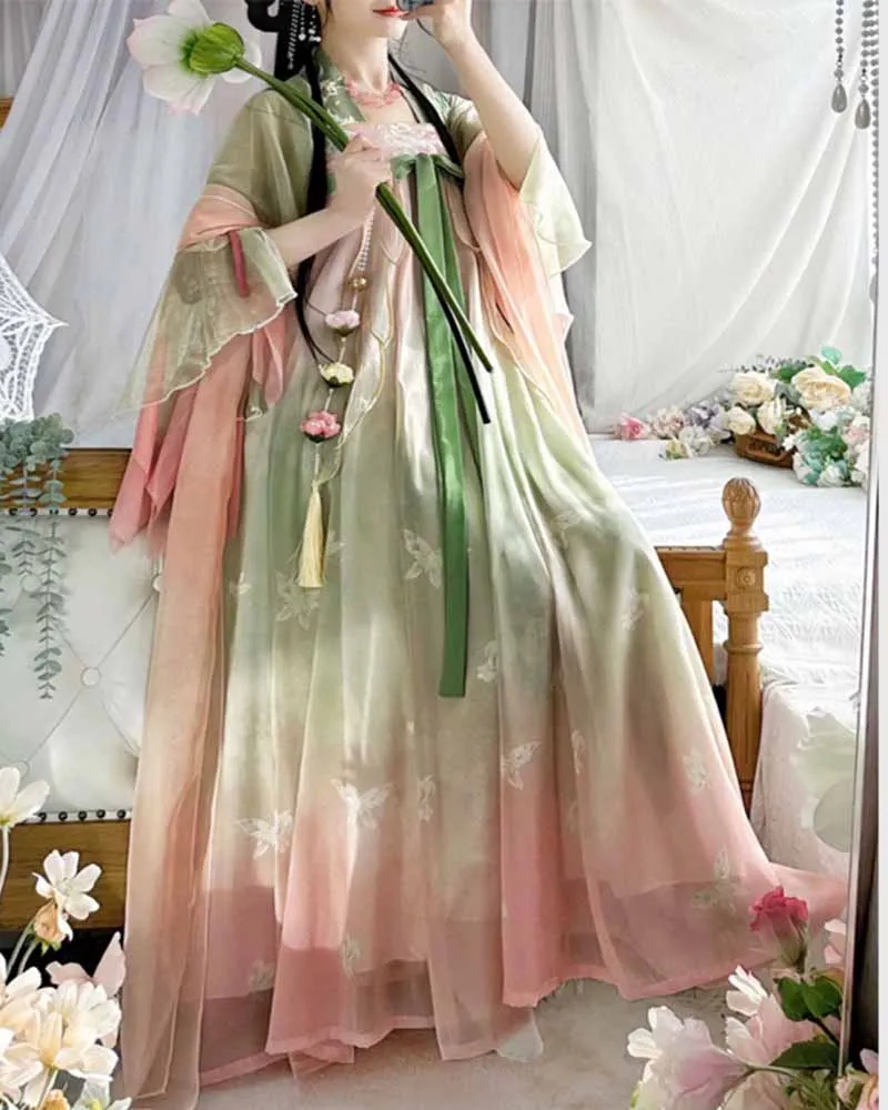 Vestido de Hanfu chino para mujer, traje de Cosplay de Hada de carnaval, trajes Tang degradados, estampado tradicional chino