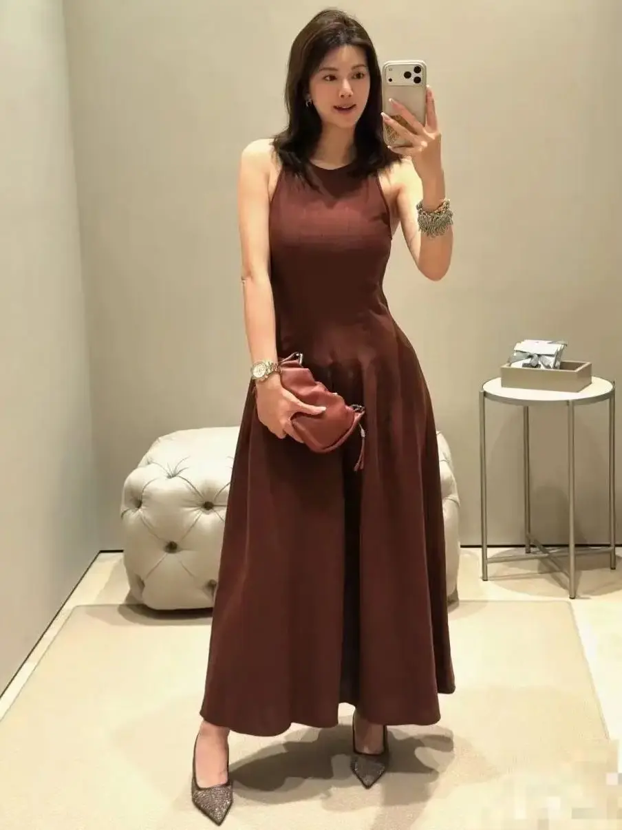 

Elegant casual pure linen waist slimming dress