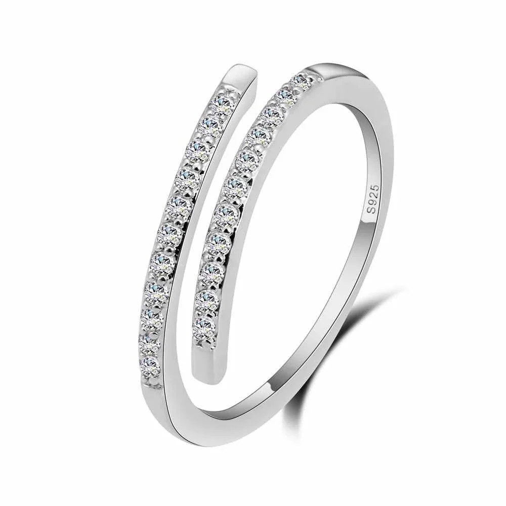 Piękny cienki pierścionek dla pani Biżuteria o zmiennym rozmiarze 925 Sterling Silver Kolor Błyszczące białe cyrkonie Akcesoria imprezowe dla kobiet — zdjęcie 2