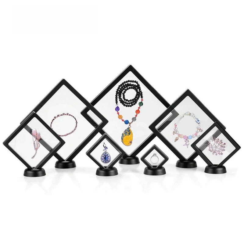 Transparent Film Jewelry Packing Box Suspended Ring Earrings Display Stand Holder Coin Collection Gems Storage PET Membrane Case