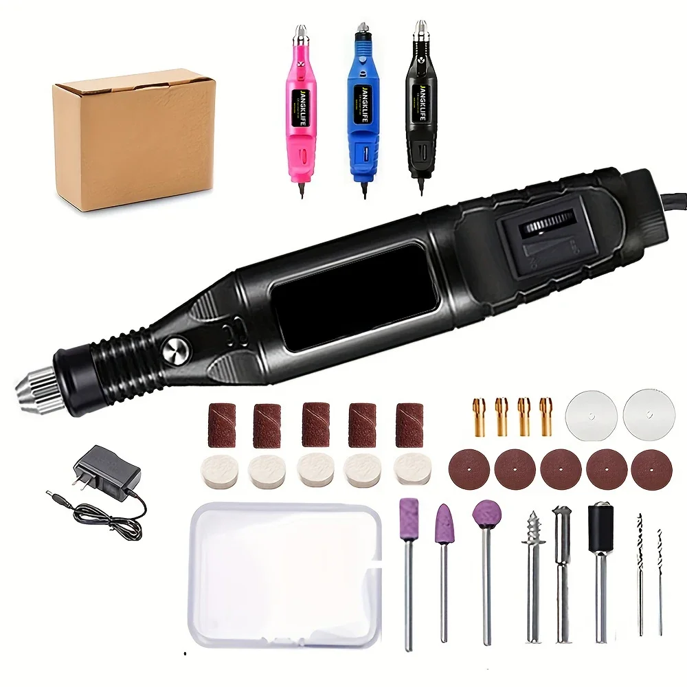 Mini broca elétrica 9V, caneta de escultura, kit de ferramentas rotativas de velocidade variável,