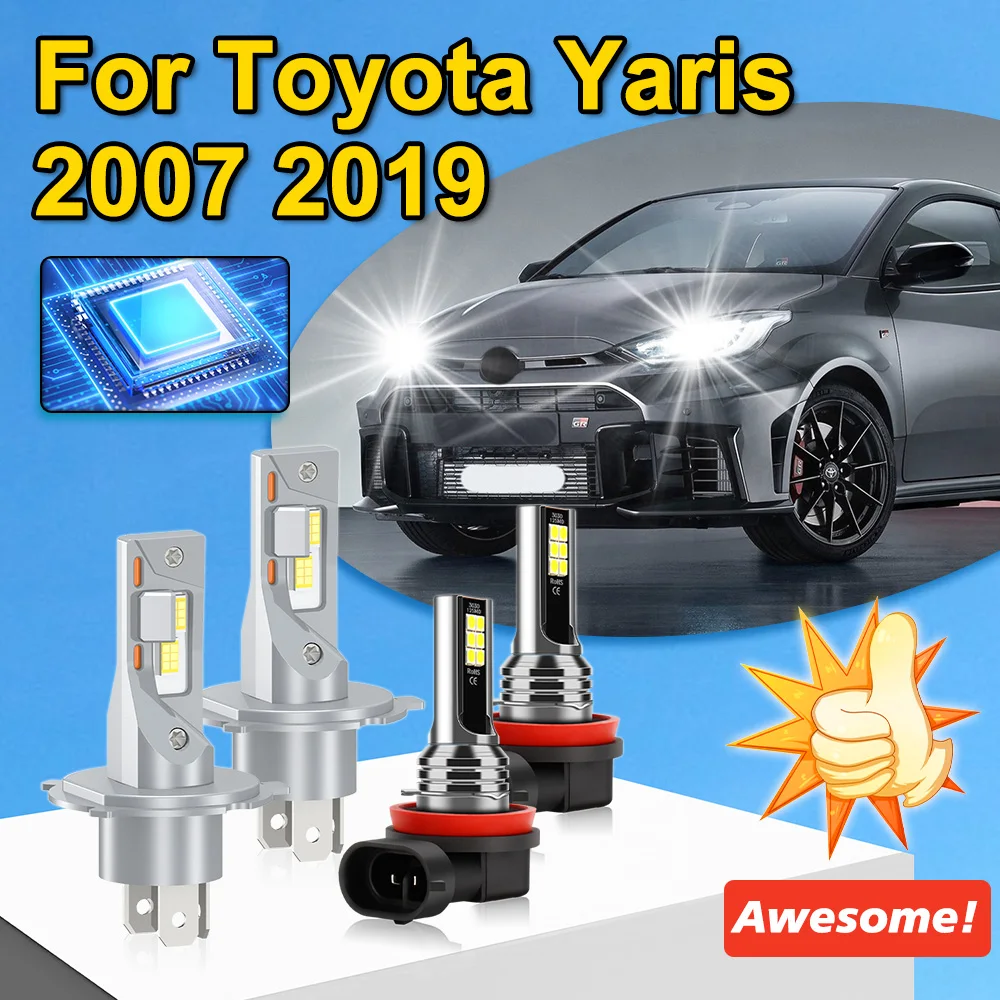 

4 шт. H4 дальнего света + бревенчатая лампа H11 для Toyota Yaris 2007-2019 3570 чип CSP 6000K белая лампа яркая Plug-N-Play
