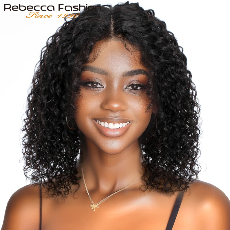 

Short Curly Bob Brazilian Human Hair Lace Front Wigs 13X4 Lace Frontal T lace Closure Deep Wave Wig For Black Women 180 Density