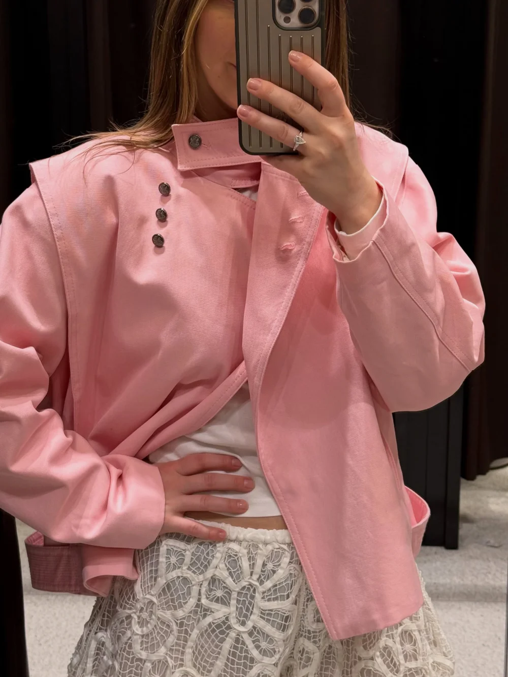 Chaqueta de moto rosa vintage para mujer, con cuello alto y abotonadura lateral, sexy, ajustada, corta, estilo bomber, para verano.