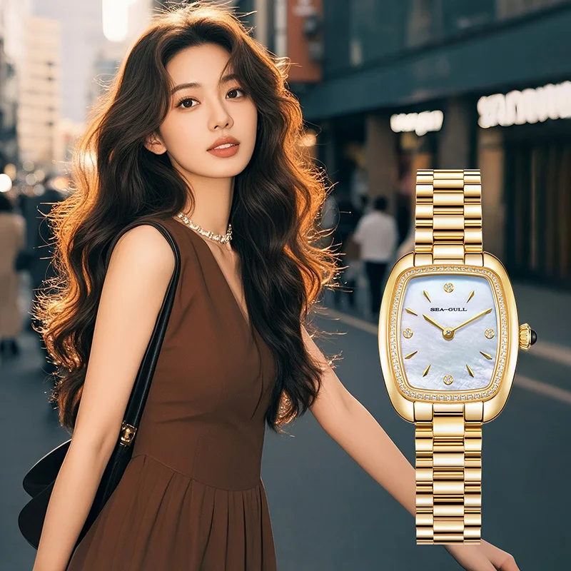 Seagull 2025 nuevo reloj de mujer de marca de lujo de acero inoxidable relojes de negocios para mujer estudiante reloj de pulsera de cuarzo de moda E1081L