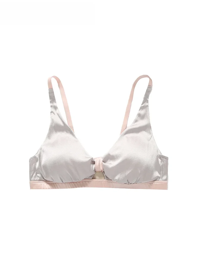 SuyaDream, Damskie biustonosze jedwabne, 92% prawdziwego jedwabiu, 8% spandex, bez fiszbin, biustonosz z miseczkami trójkątnymi, nowa kolekcja bielizny 2026, srebrny, różowy — zdjęcie 2