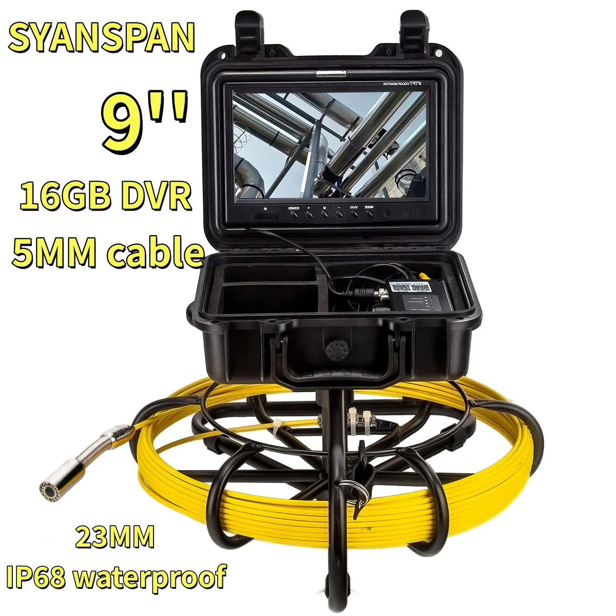 Pipe Inspection Camera 9-inch HD Display Screen 16GB DVR Magnified 36x for Viewing Sewer Camera for Plumber Industrial Borescope