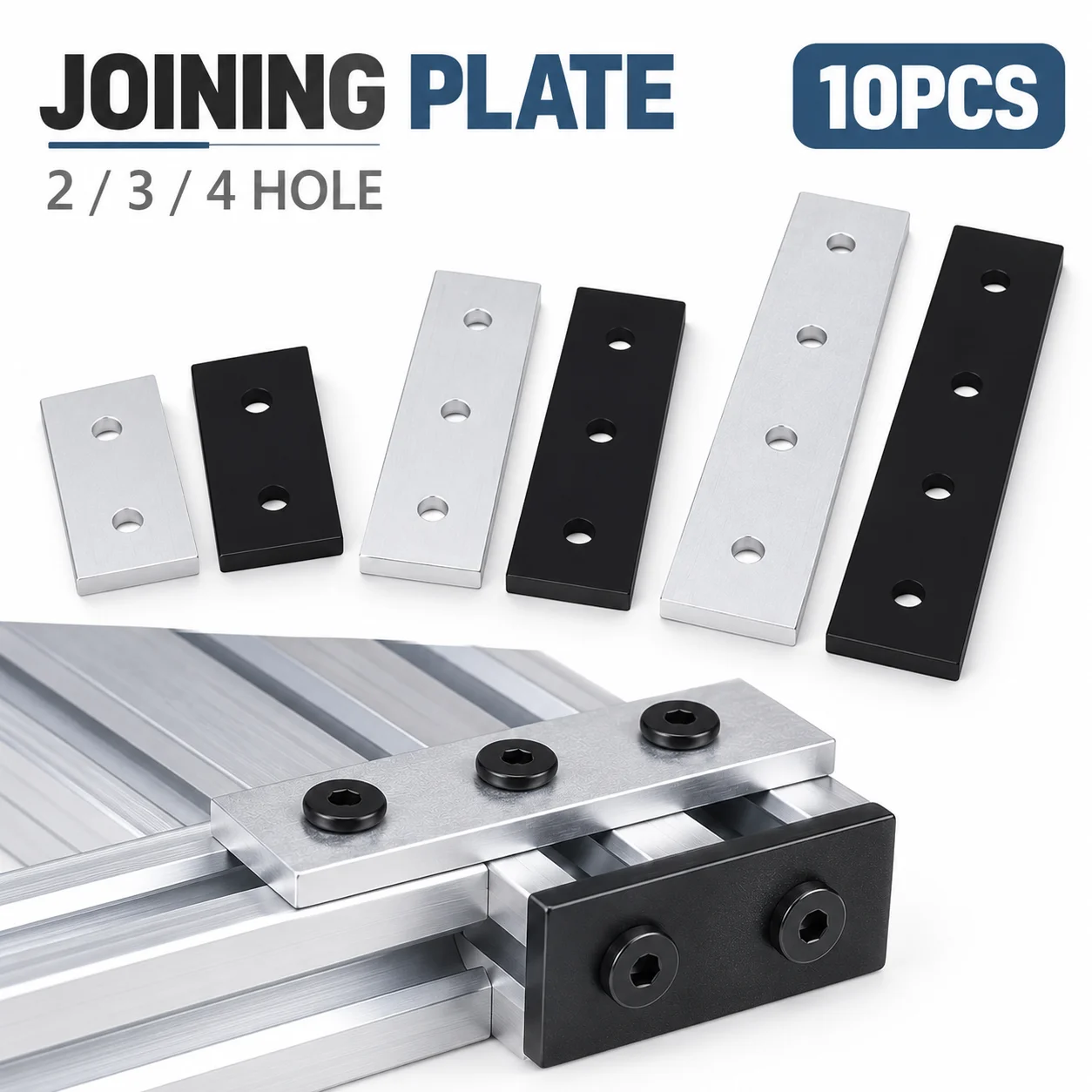 10Pcs Aluminum Profile Joining Plate 2 3 4 Hole Flat Connector Bracket for 2020 V-Slot T-Slot 20 Series Extrusion CNC Router