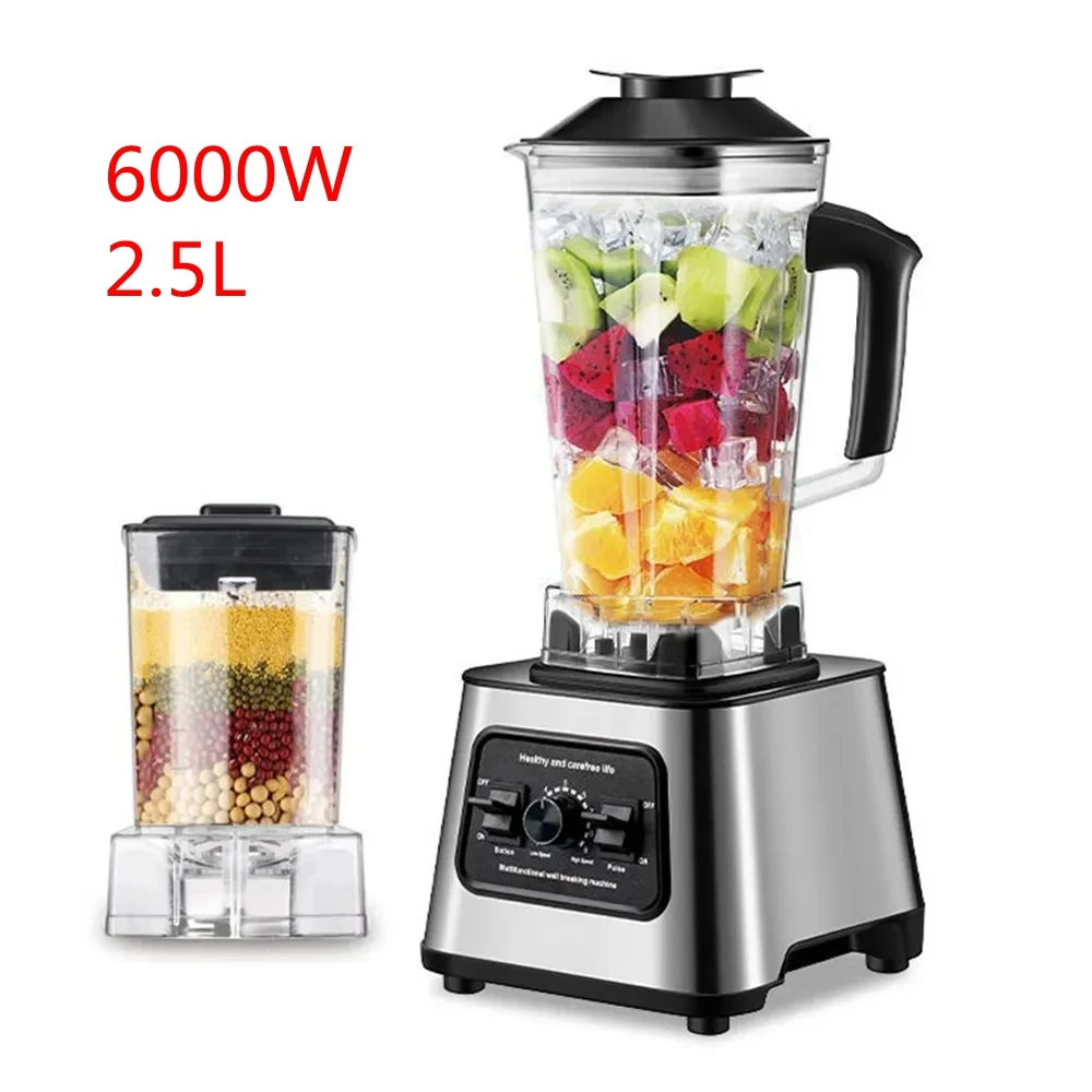 2-in-1 hogesnelheidsblender 6000W, capaciteit 2,5 liter, 9 snelheidsinstellingen, ijsvergruizer en sapcentrifuge, multifunctionele culinaire robot