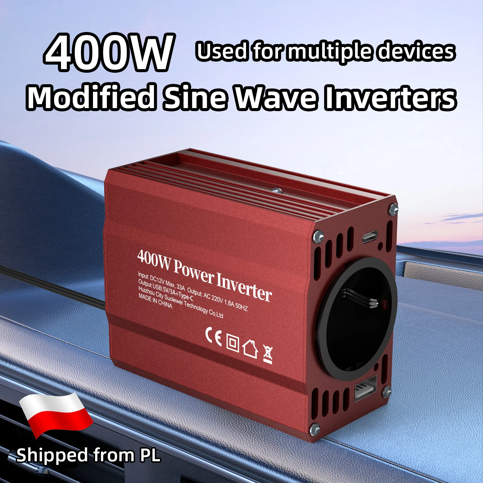 Inverter di Potenza Portatile 12V a AC 220V 50HZ per Campeggio all'Aperto, Viaggi in Camper, 400W-4000W Convertitore DC a AC con Porta C e Presa EU