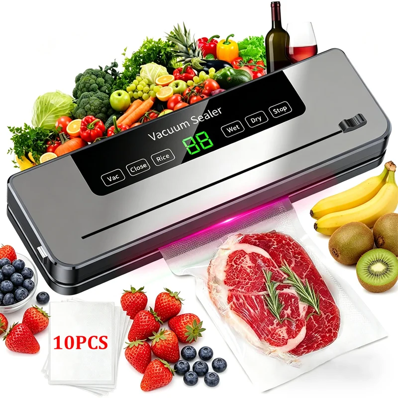 Machine d'emballage sous vide électrique 2026 pour aliments, avec bouton tactile, pour usage sec/humide, et coupe-sac intégré, pour la conservation des aliments en cuisine