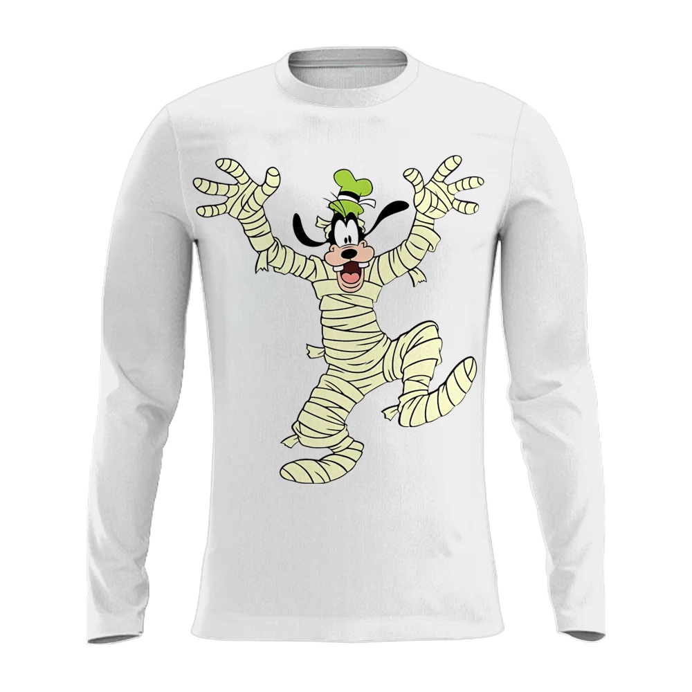Disney Mickey Mouse Halloween T-shirt for Men Mummy Donald Duck 3D Graphic Long Sleeve Tee Funny Cartoon Crew Neck Party Top