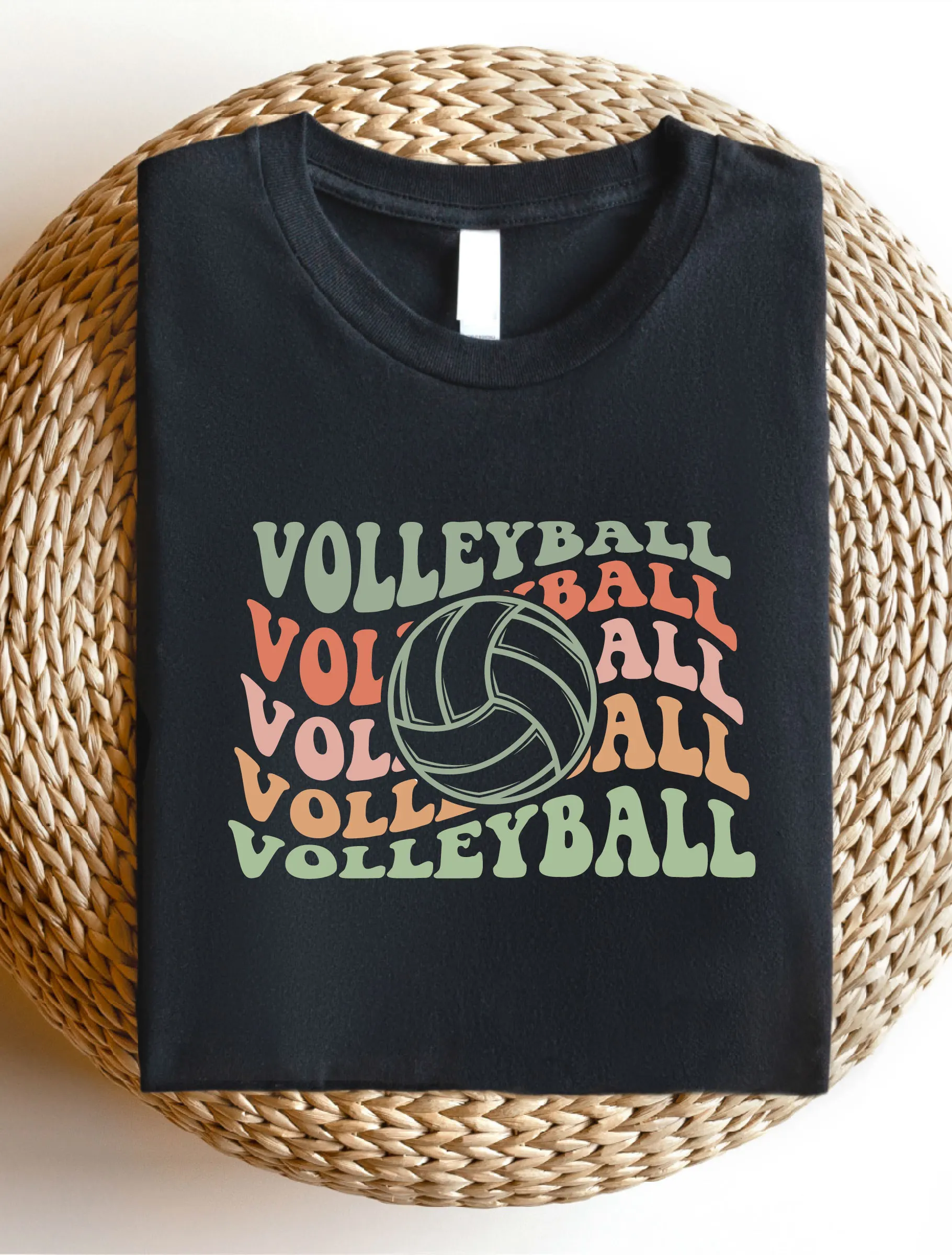 Women's Summer Gradient Volleyball Casual Short Sleeve Shirt, Volleyball Print Round Neck T-Shirt AE25