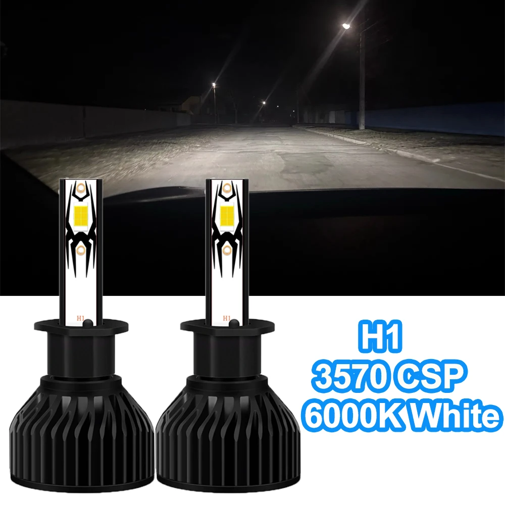 

2PCS H1 LED Headlights Canbus Led 3570 CSP LED Headlights Built in Drive Mini Headlamp Universal For DC12V Cars 6000k White