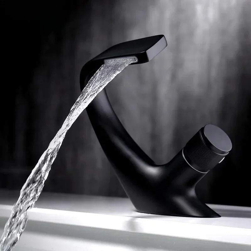 LANGYO Waschbecken, modernes Design, Badezimmer-Wasserhahn, Mischbatterie, Wasserfall, Warm- und Kaltwasserhähne für Waschbecken des Badezimmers BR-2018A74