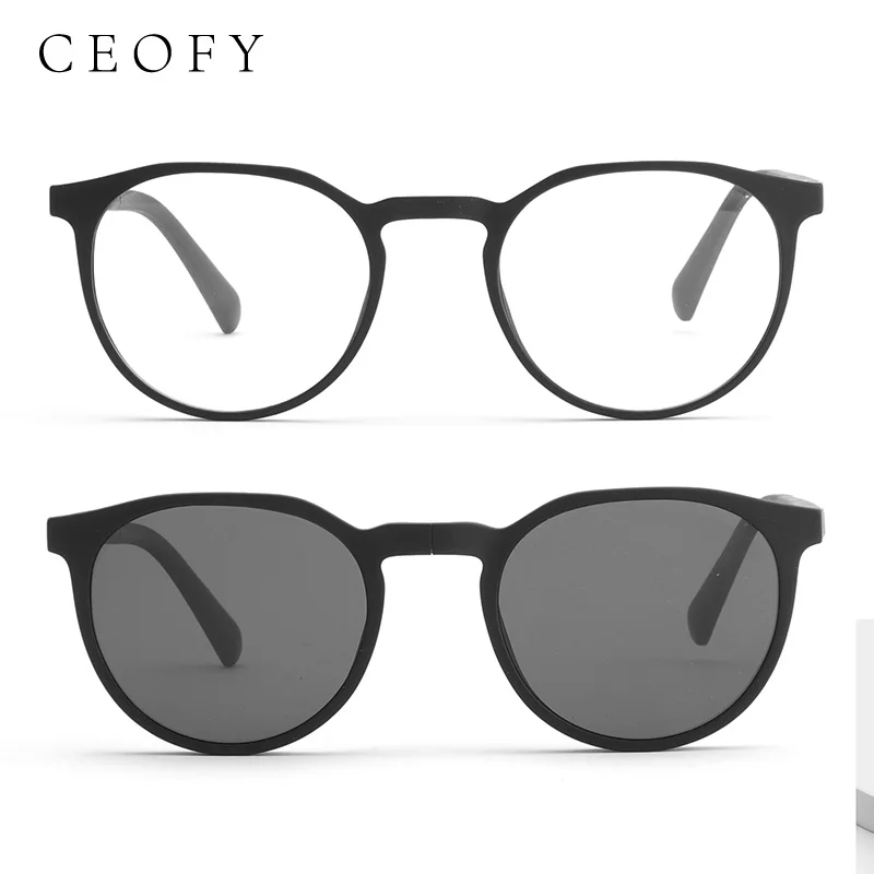 Ceofy Women Round Sunglasses Eyeglasses Frame Optical Myopia Prescription Men Glasses Frame With Sun Clip Magnetic High Quality