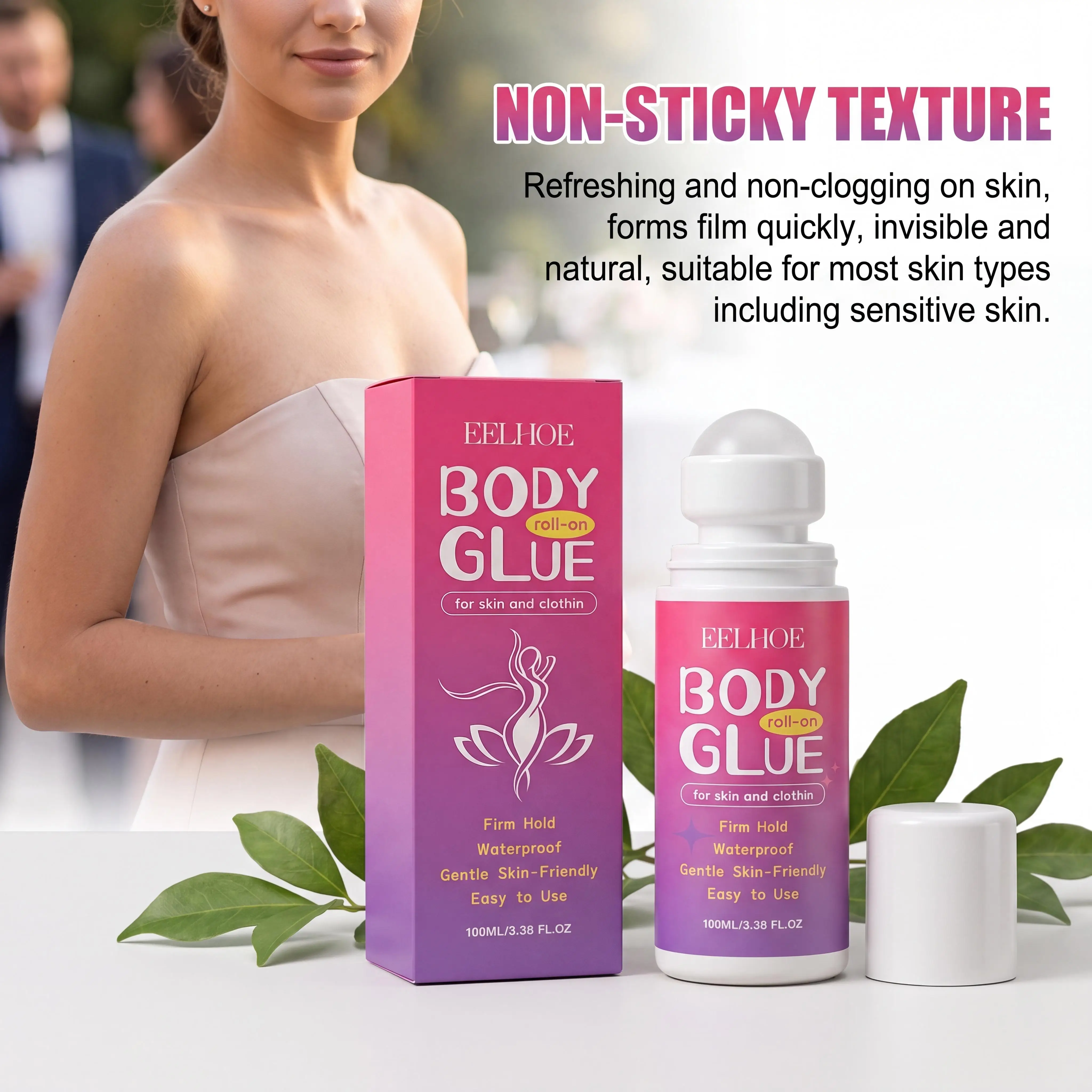 Eelhoe Body Adhesive Roller Quick Drying Super Sticky Long Lasting Secure Attachment Skin Friendly Transparent Non Slip Anti Exposure Clothing Body Glue